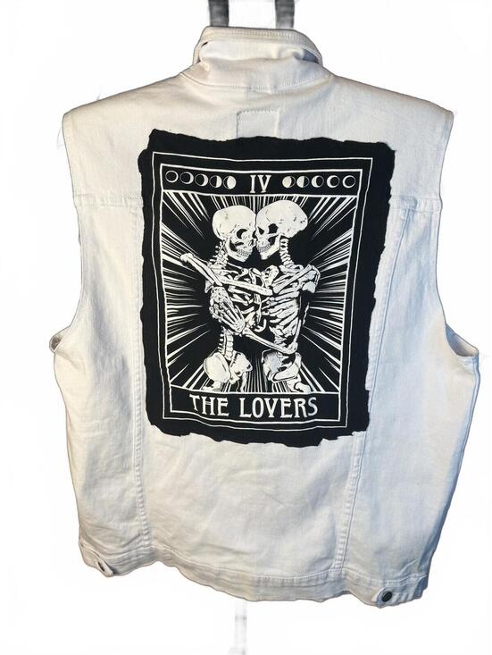 Other - Demolition White Denim Vest with 'The Lovers' Skeleton custom sz XL